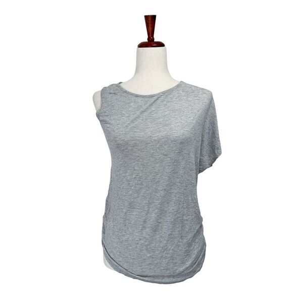 Halston Heritage NWT Top Women's Heather Gray One Shoulder Pullover‎ Soft Blouse - Picture 1 of 8